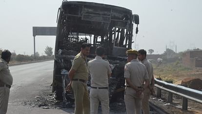 Nuh Bus Fire Update Fire broke out in a moving bus filled with devotees nine burnt alive see photos