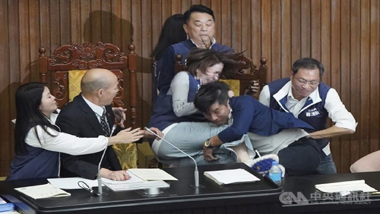 Chaos and scuffle in Taiwan's parliament, files snatched, tension