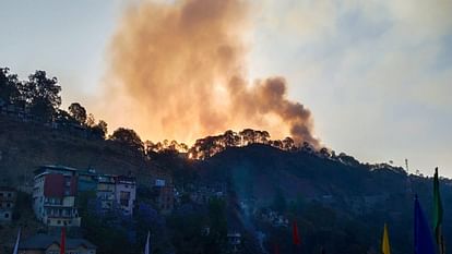 Forest fire is not stopping in Himachal Flames reached near Dharampur railway line two trains stopped