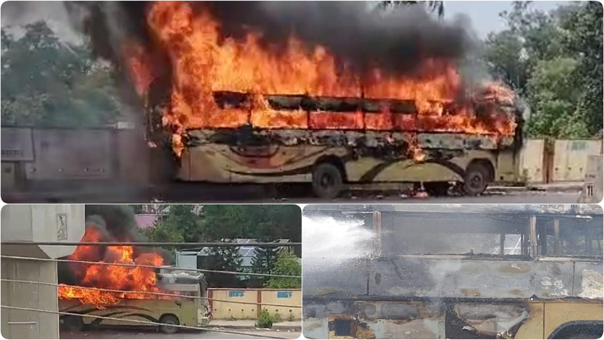 Bihar News: A bus parked on the side of NH 31 in Begusarai suddenly caught fire