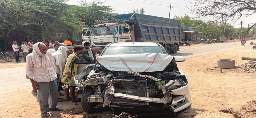 Dumper dragged BJP leader's car 50 meters