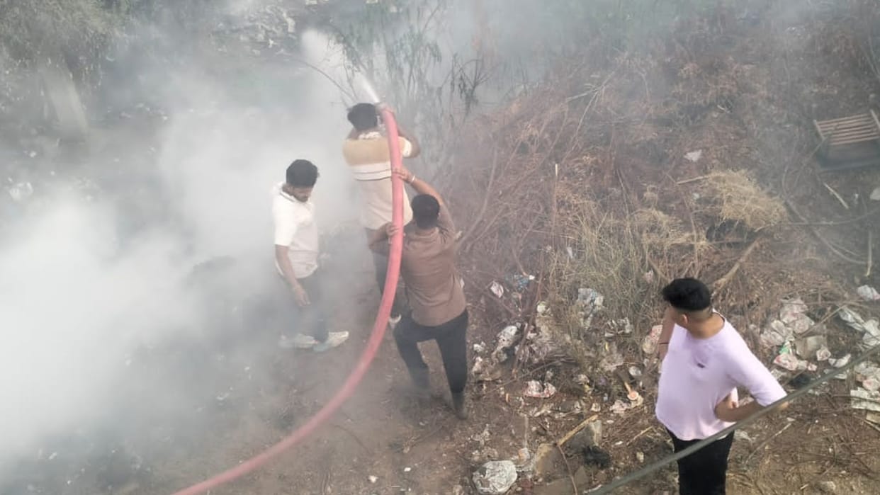 Fire broke out in the bushes adjacent to the Swami Narayan School campus in Abu Road