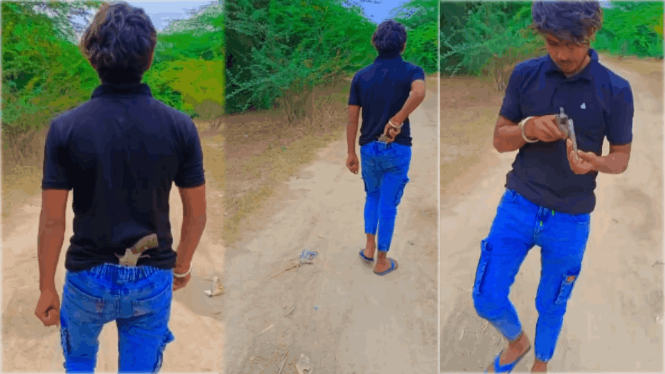 young man made reel by applying pistol in paint In Jahangirabad up viral video