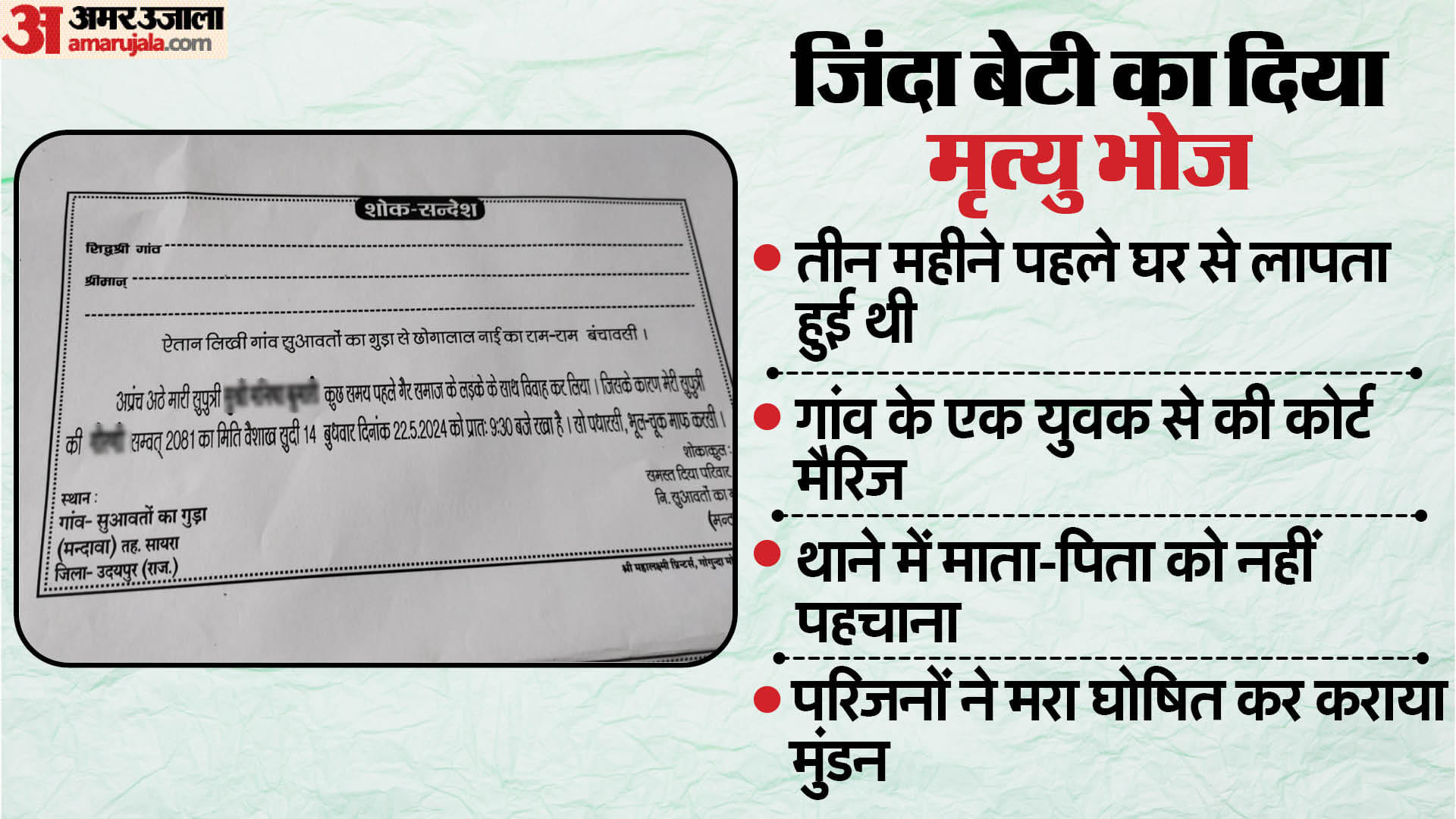 युवती ने घर से भागकर गैर जाति के प्रेमी से की शादी।