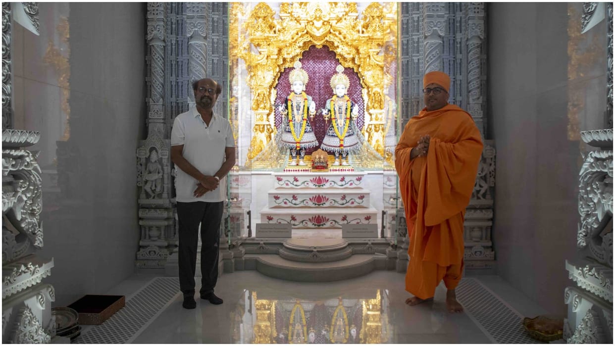 Megastar Rajinikanth recently visited the BAPS Hindu Mandir in Abu Dhabi Photos Viral On Social Media