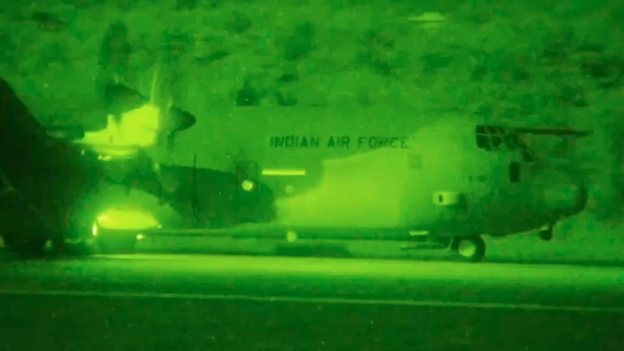 indian air force conduct night landing c130 j aircraft