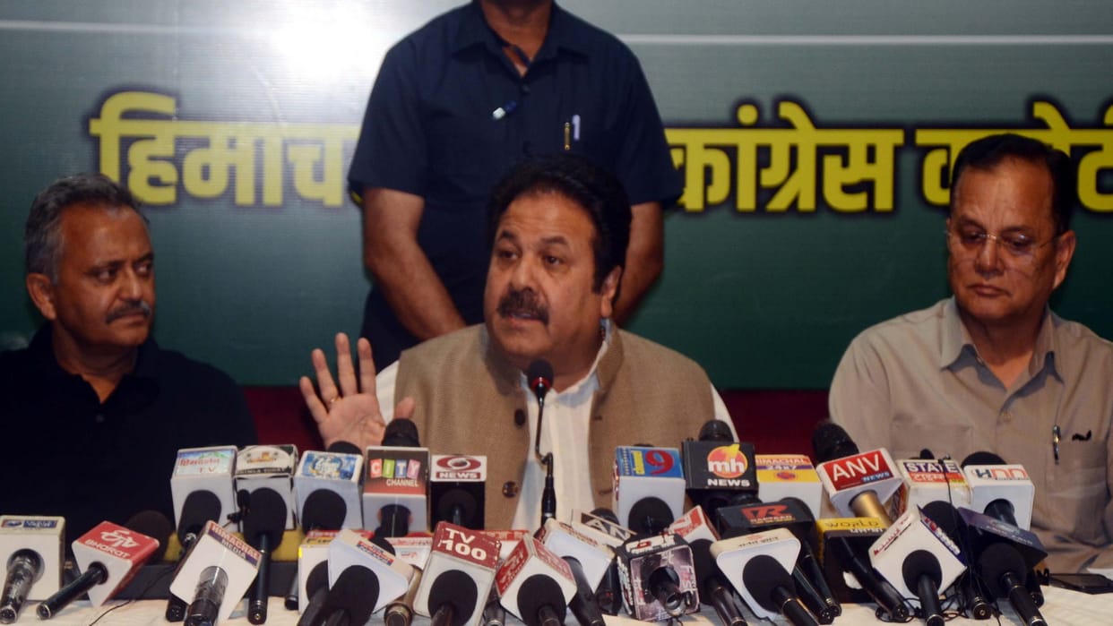 Press conference of State Congress in-charge Rajeev Shukla In Shimla
