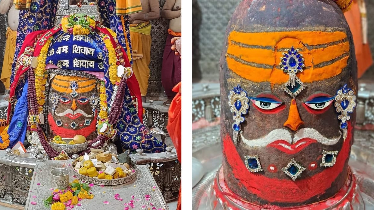 Baba Mahakal was adorned grandly by wearing a garland of Rudraksha and Damru