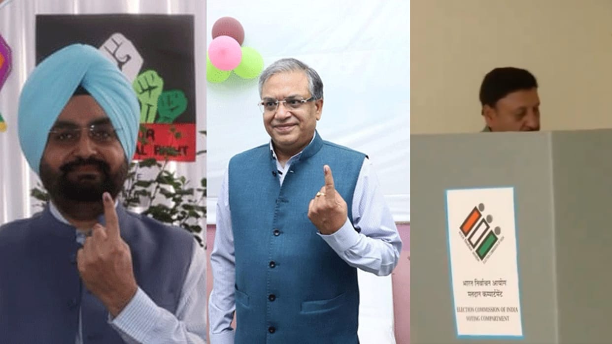 CEC Rajeev Kumar and Election Commissioner Sukhbir Singh Sandhu and Gyanesh Kumar cast votes in Delhi