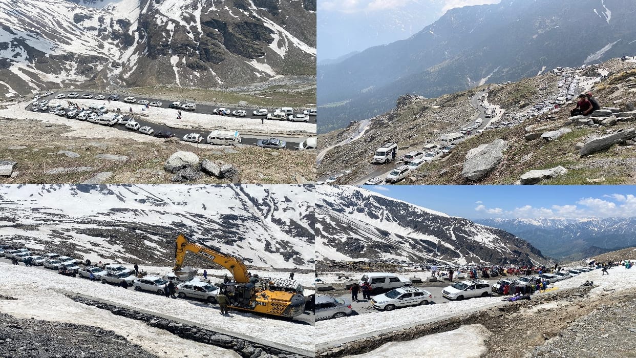 tourist rush in Rohtang Pass, traffic jam