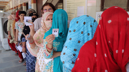 women voters at the polling booth in veil and some in burqa adhi abadi in delhi