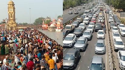 Uttarakhand News Heavy Traffic Jam on Highway from Haridwar to Rishikesh on Weekend crowd gathered Photos