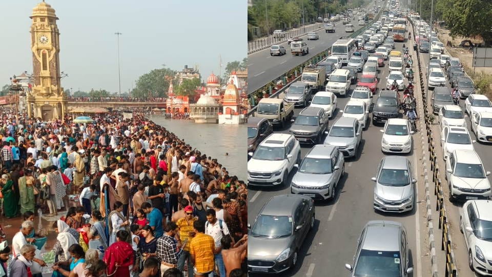 Uttarakhand News Heavy Traffic Jam on Highway from Haridwar to Rishikesh on Weekend crowd gathered Photos