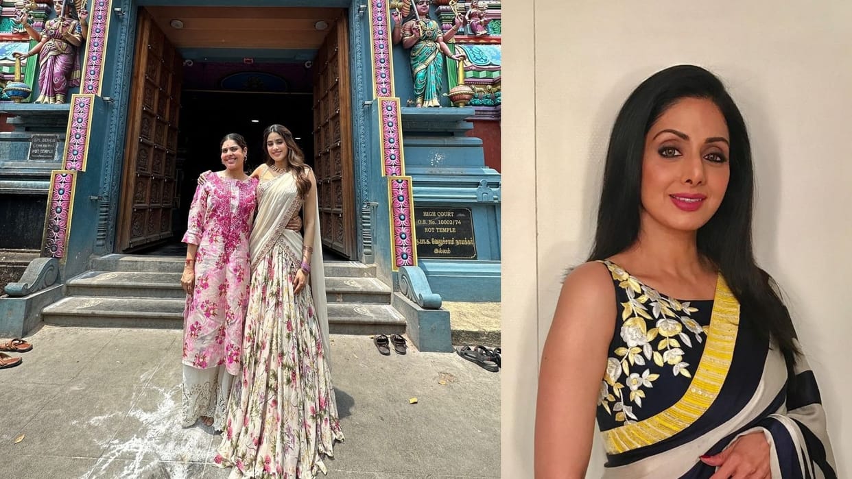 Jahnvi Kapoor Visits Muppathanam Temple Offers Prayers for upcoming film Mr and Mrs Mahi success Misses Sridev