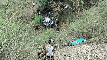 Three people of a family died after their car fell into a 150 meter deep gorge at almora