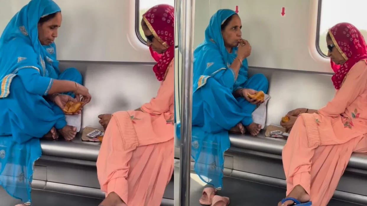 Women eating samosa in delhi metro video went viral on social media
