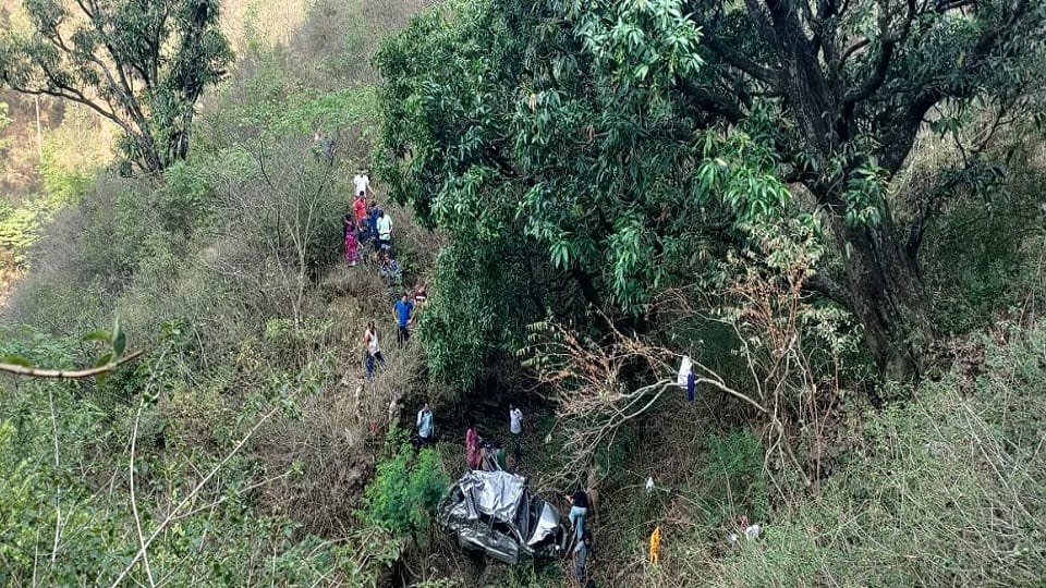 Three people of a family died after their car fell into a 150 meter deep gorge at almora
