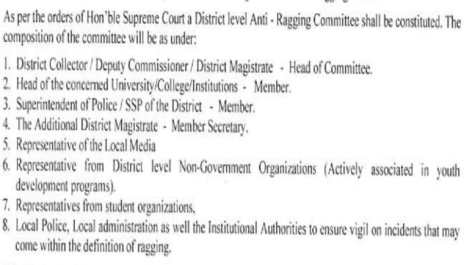 Media-student representatives not given place in district level anti-ragging committee