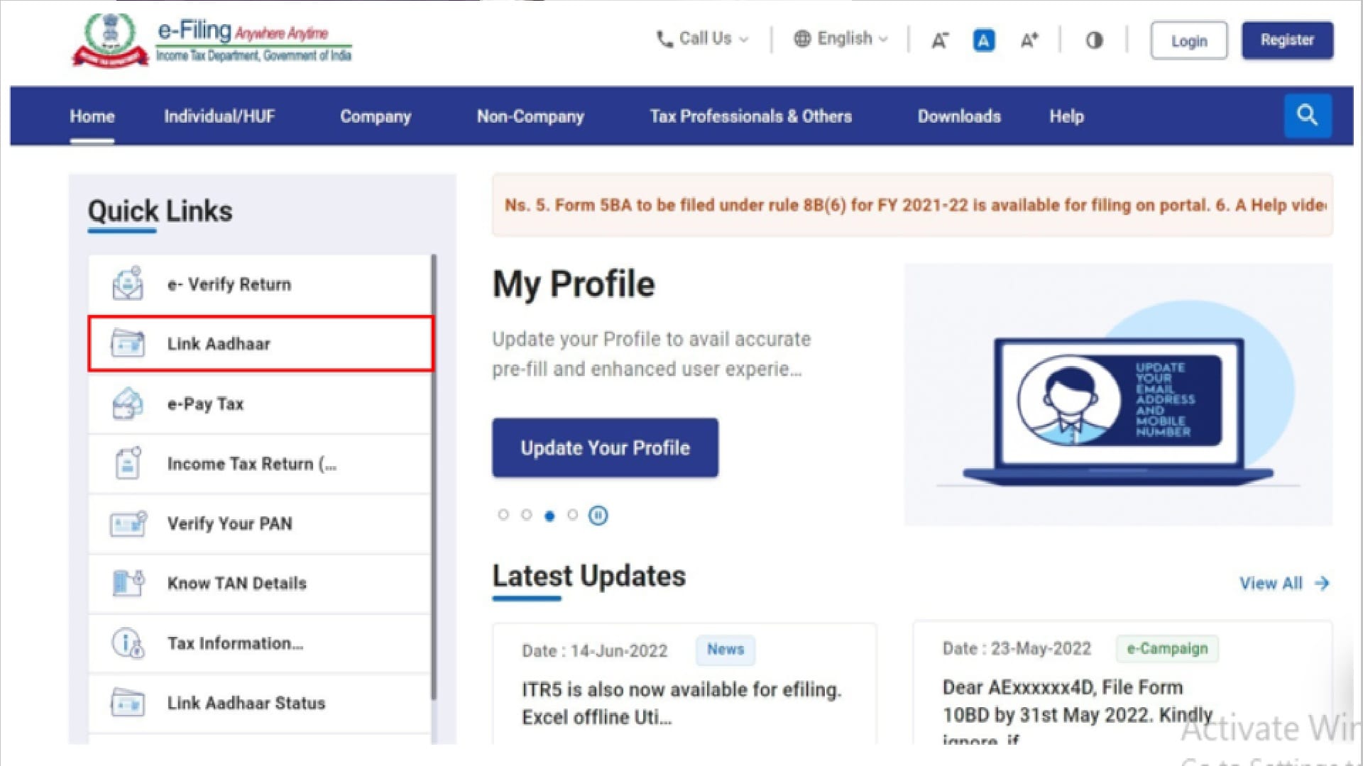 PAN Aadhaar Link
