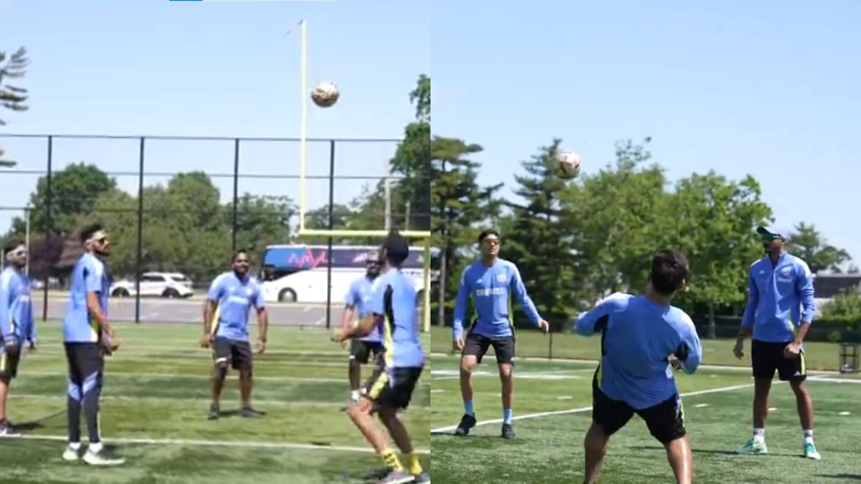 T20 WC 2024: rohit sharma jasprit bumrah and other indian players playing foot volley before ind vs ban match