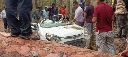 कार के ऊपर गिरा पेड़