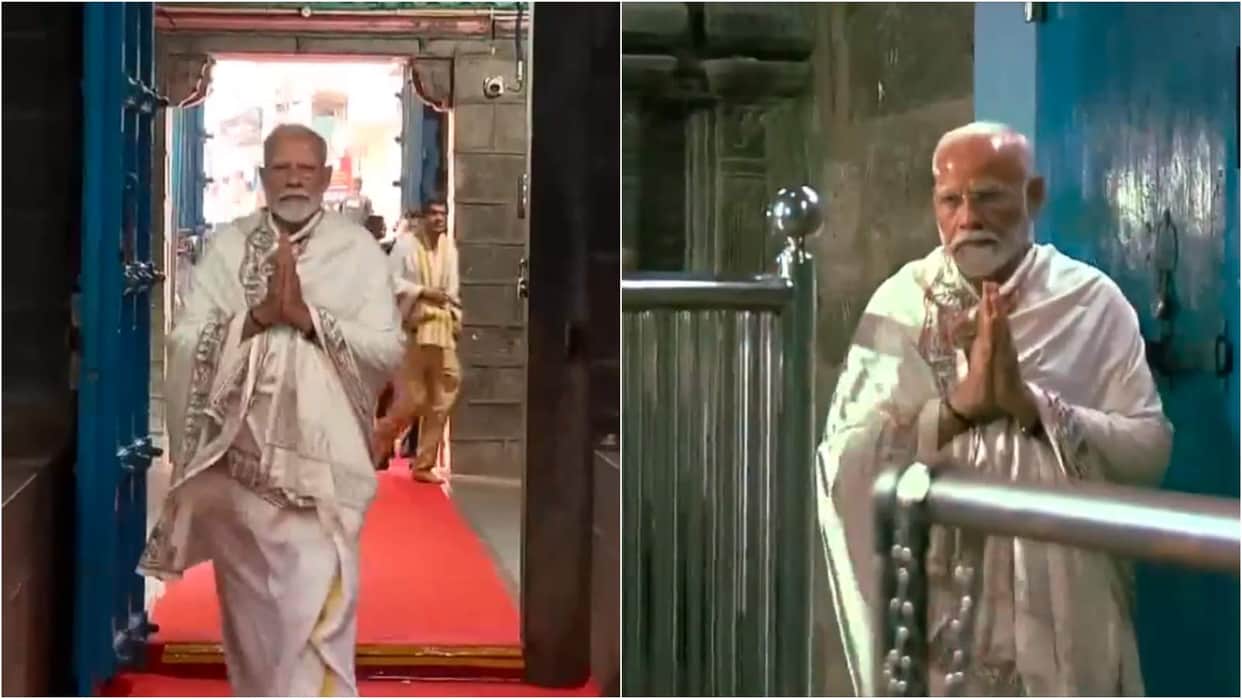 photos of PM Modi In Kanniyakumari wearing veshti and angavastram 45 hours of meditation