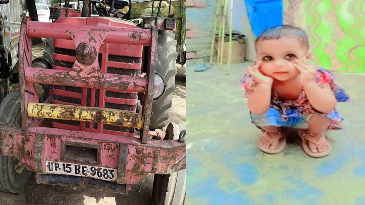 A baby child has died in tractor accident in kanker khera of Meerut