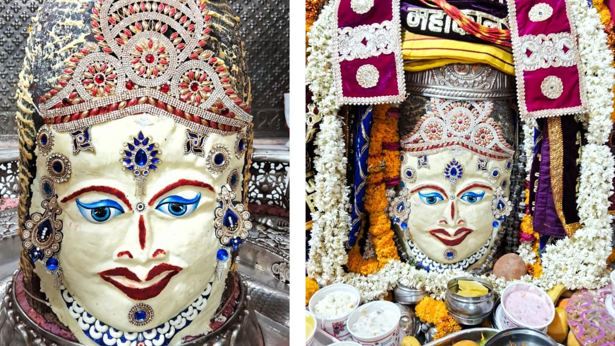Baba Mahakal decorated with mawa and dry fruit during Bhasma Aarti