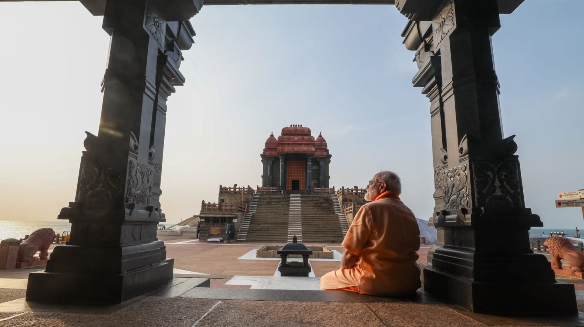 PM Narendra Modi meditates at the Vivekananda Rock Memorial in Kanyakumari