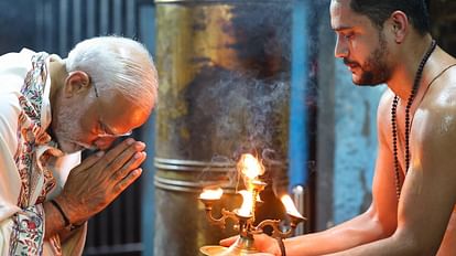 PM Narendra Modi meditates at the Vivekananda Rock Memorial in Kanyakumari