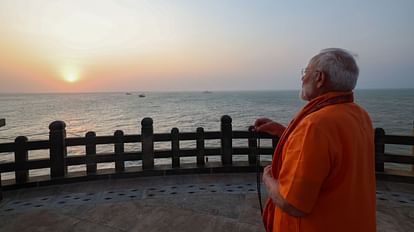 PM Narendra Modi meditates at the Vivekananda Rock Memorial in Kanyakumari