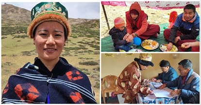 टशीगंग में पारंपरिक परिधानों में मतदान करने पहुंचे स्थानीय लोग।