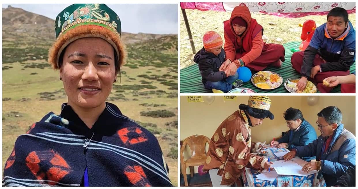 Locals arrived in traditional dress to vote at the world highest polling station Tshighang