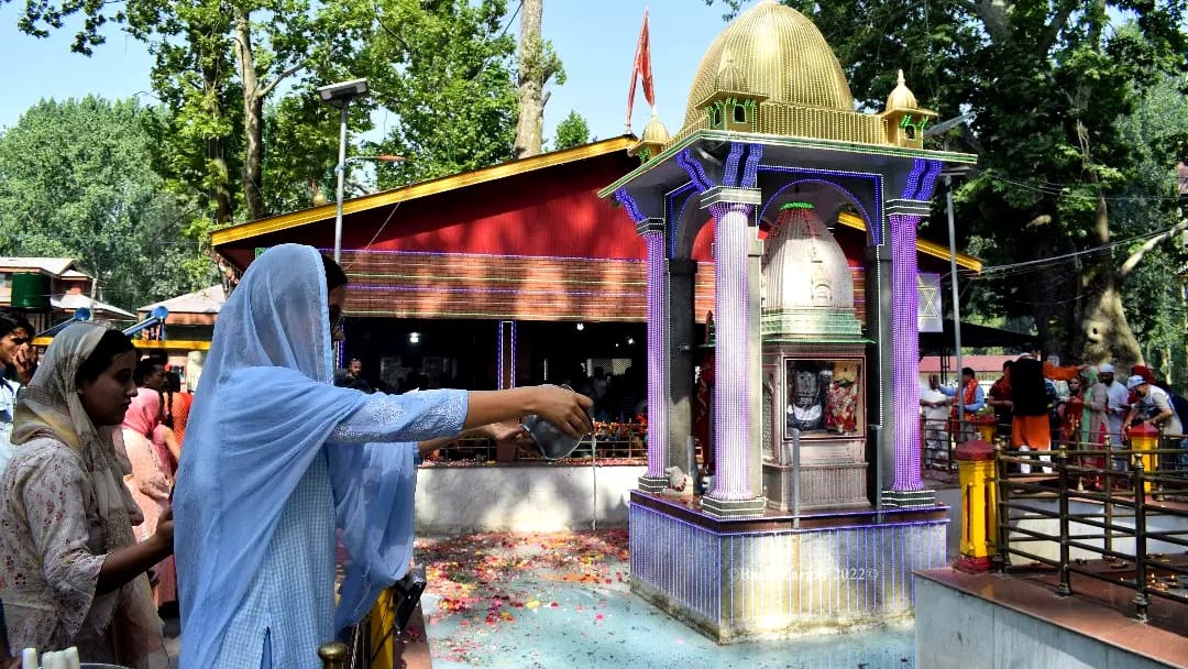 Kheer Bhawani Mela at Kheer Bhawani temple in ganderbal Kashmir today security beefed up