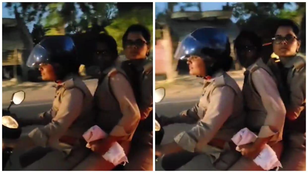 Video of policemen riding triple viral: Madam, I was fined Rs 1000, you should also be fined