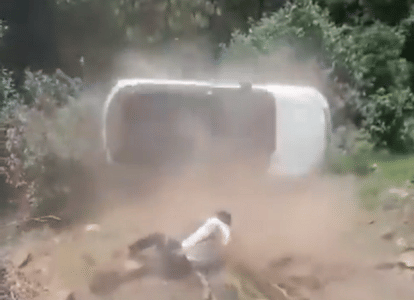 car falls down mountain viral video hill driving precautions
