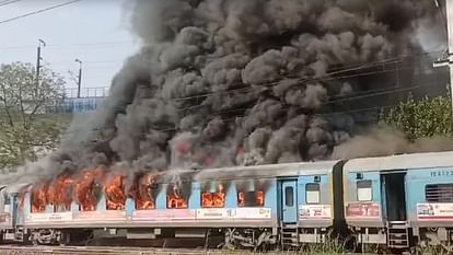 Fire breaks out in Taj Express train in Delhi video of burning coach surfaces