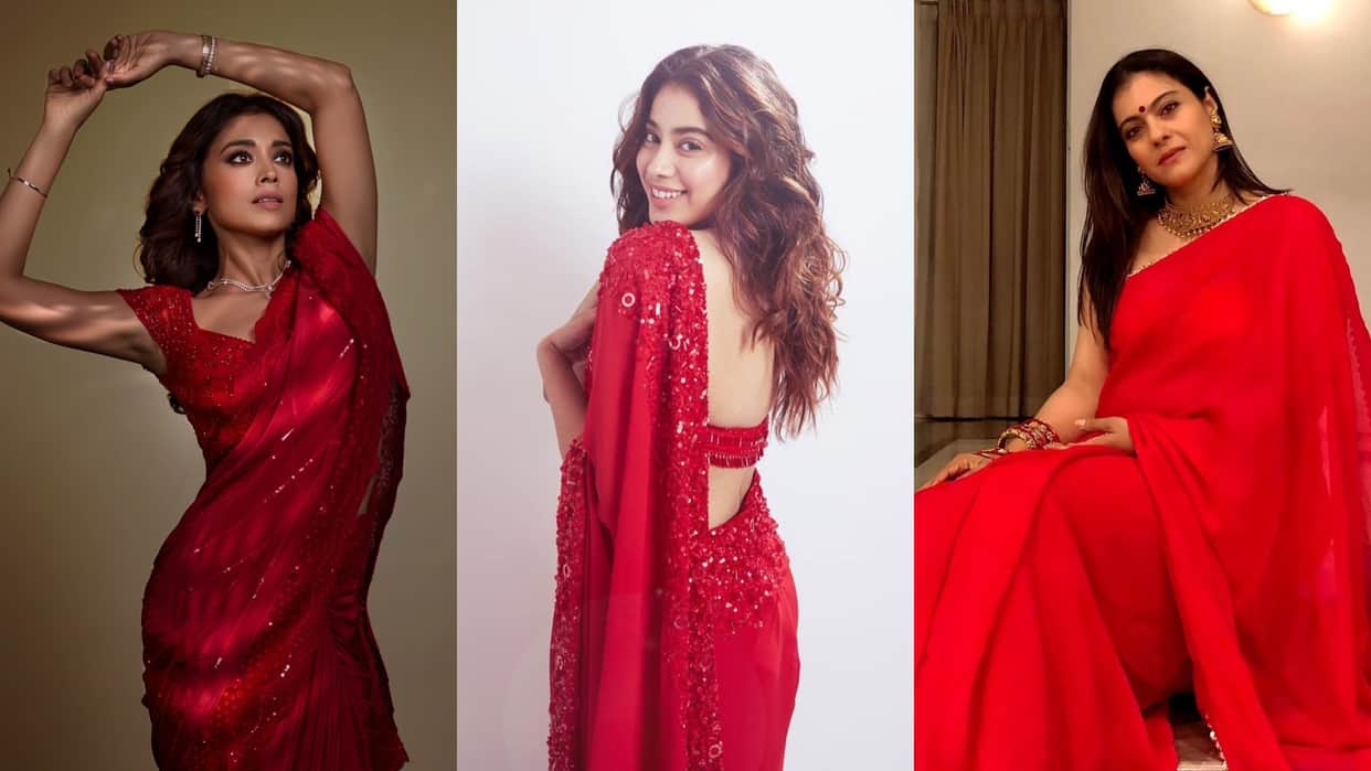 red colour trendy saree for Vat Savitri Vrat 2024