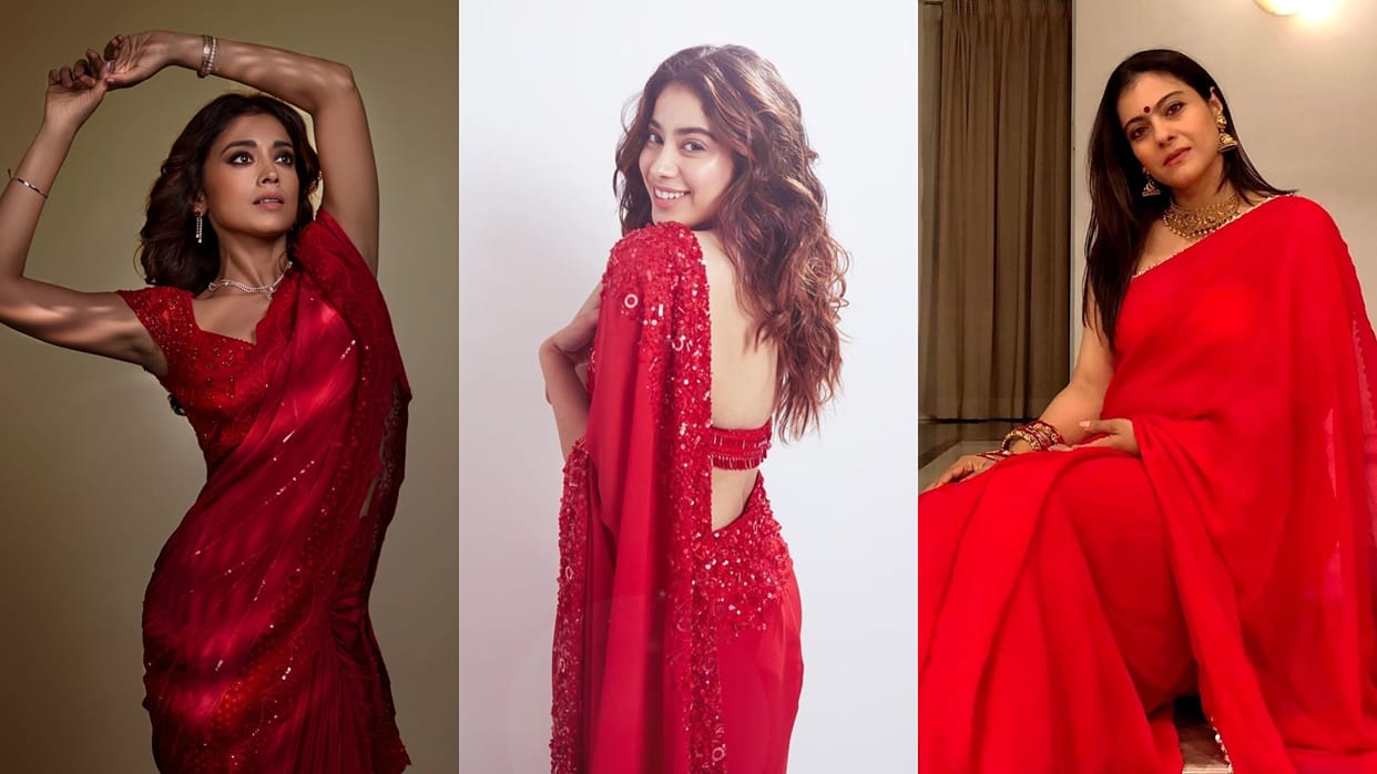 red colour trendy saree for Vat Savitri Vrat 2024