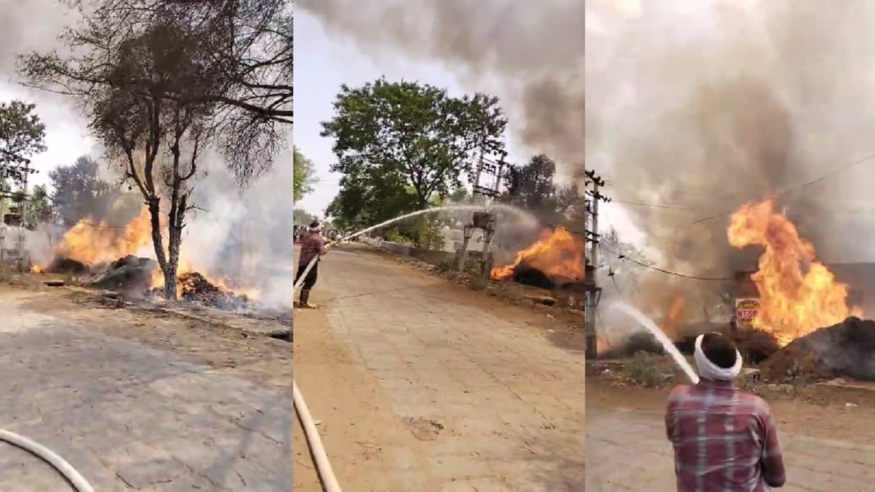 huge fire broke out in Mahendragarh village Deroli Ahir, three vehicles brought it under control in two hours