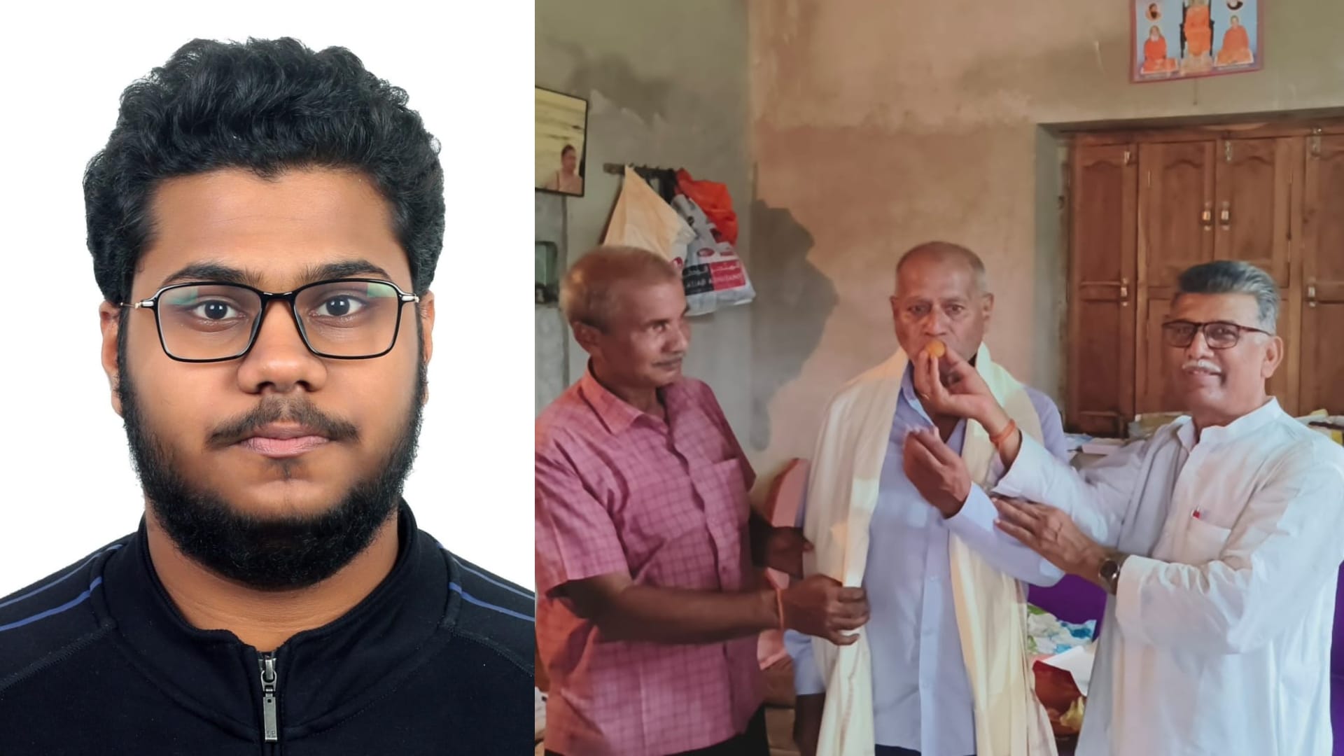 मृदुल आनंद और उनके घर में ख़ुशी मना रहे लोग