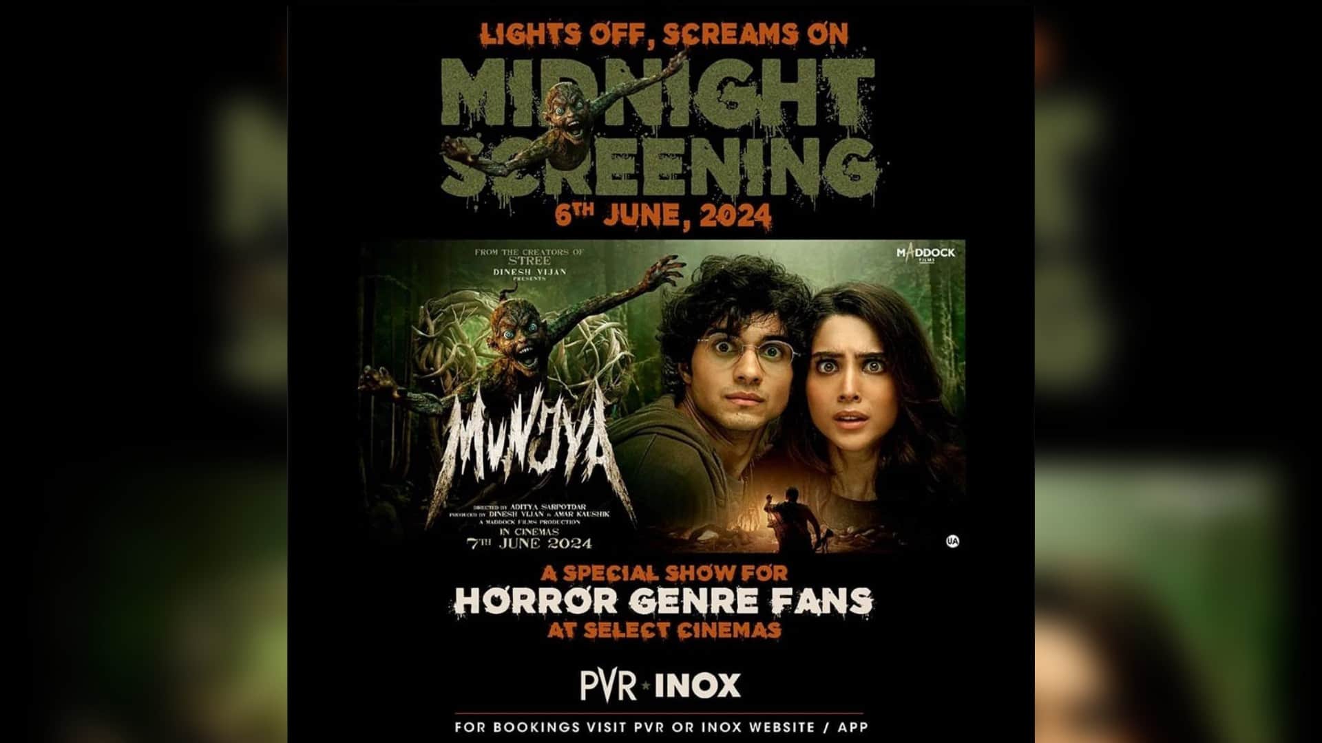 Maddock Films is hosting exclusive midnight preview screenings of Munjya on Thursday night
