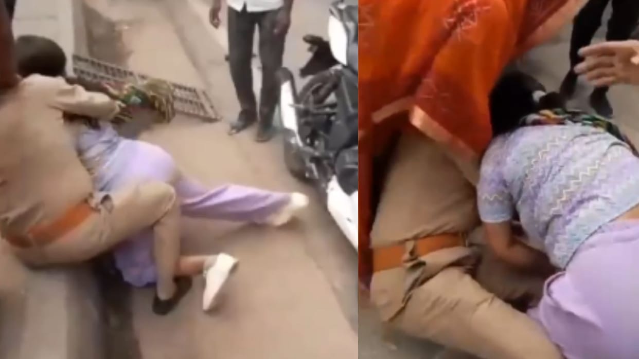 woman beat up constable in Varanasi Video viral