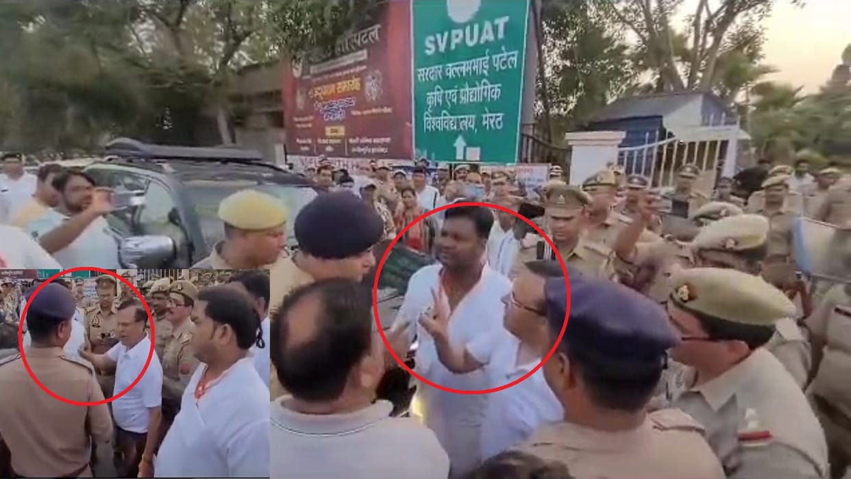 BJP leader Vineet Aggarwal Sharda threatened SP Crime Anit Kumar in Meerut, video viral