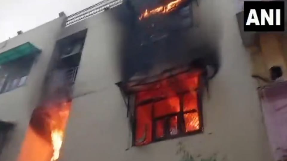Fire broke out at a two-storey building in Ghaziabad's Vasundhara