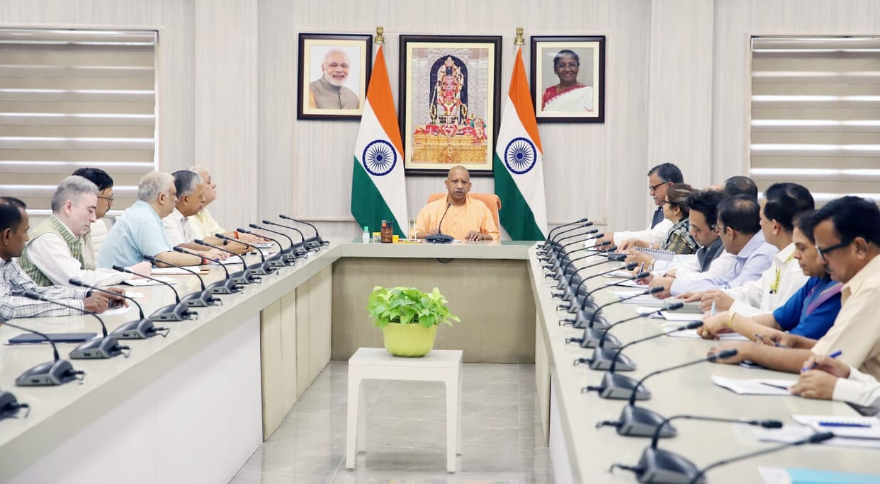 CM Yogi Adityanath review meeting with officers about policies in Uttar Pradesh.