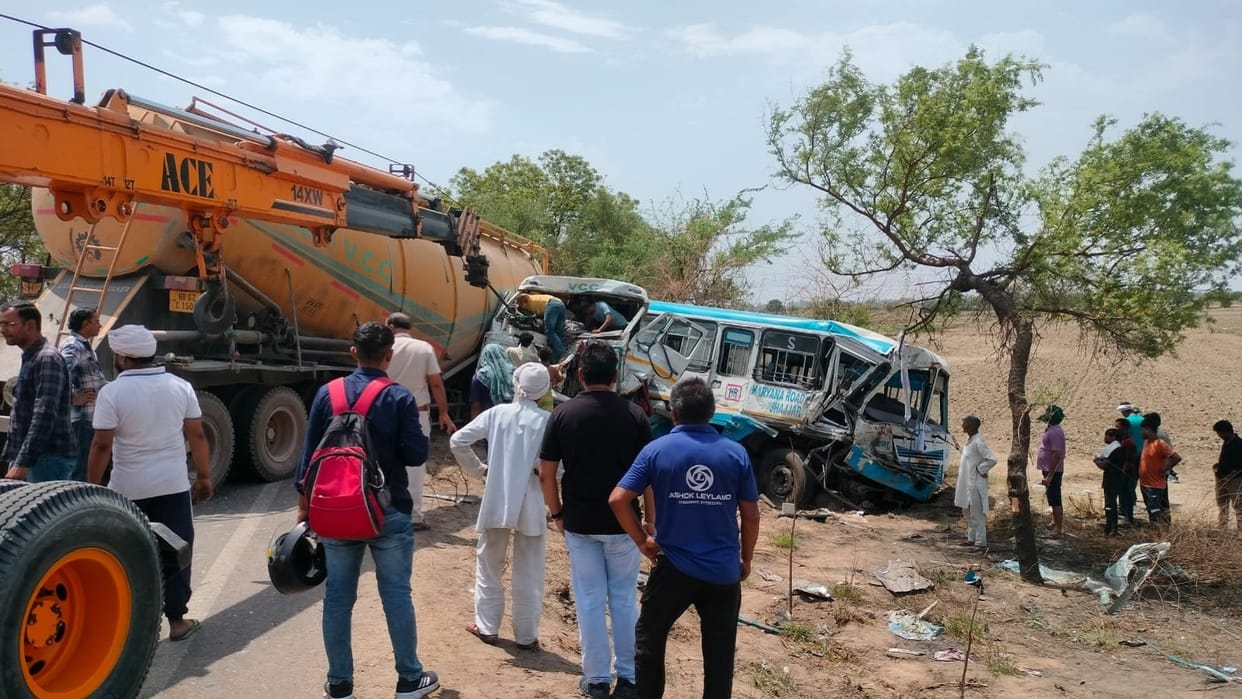 Road accident in Jhajjar, Roadways bus truck collide head on, one dead; 23 passengers injured