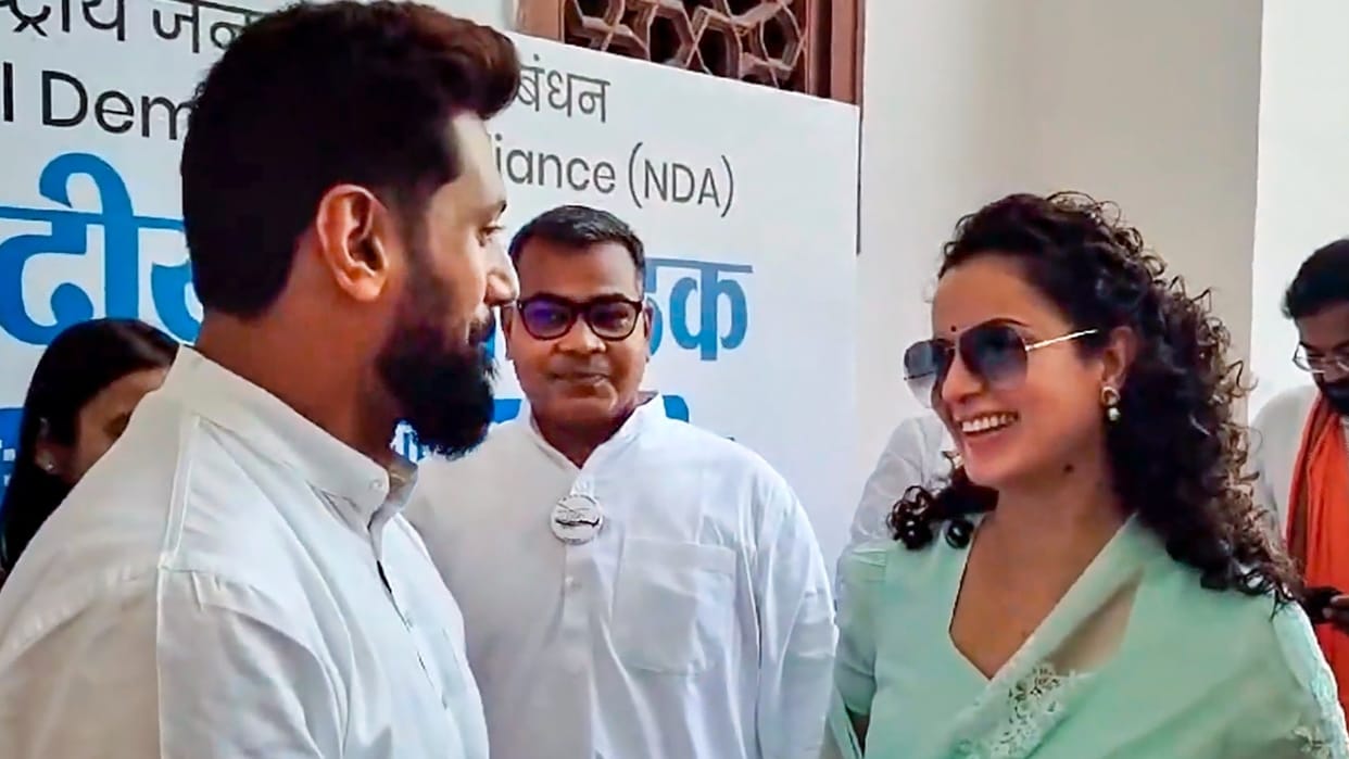 BJP MP kangana ranaut meets LJP chief Chirag Paswan at parliment complex in newly elected MP of NDA meeting