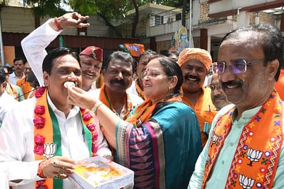 Celebration in BJP office in Lucknow on victory in Lokabha Election 2024.