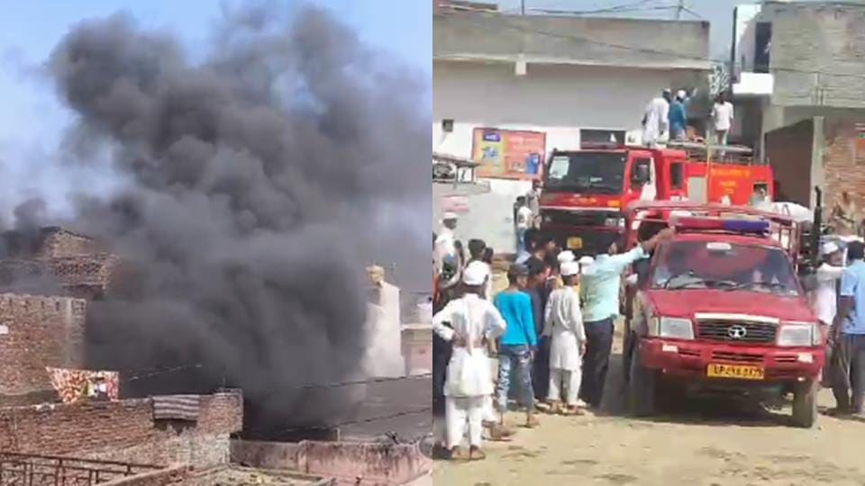 Amroha: Huge fire jacket factory, family trapped second floor, eight saved their lives by jumping